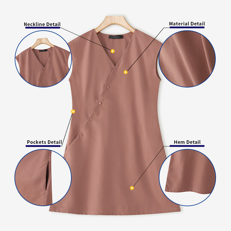 ZANZEA กระโปรงสไตล์เกาหลี ตัดแบบ A-Line มีกระเป๋าถังขนาดเล็กและปุ่มเอียงที่คอกลมย่นเรียบหรู - รูปที่ 5