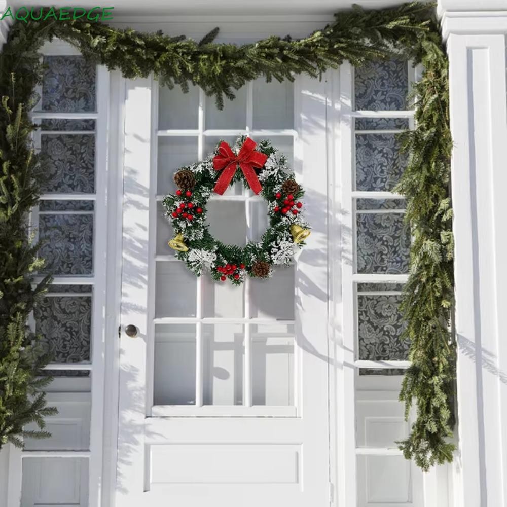 พวงหรีดคริสต์มาส AQUAEDGE, 20/30/40 ซม.พร้อม Pinecones Bowknot Xmas Tree Garland, จี้ Red Berry ประดิษฐ์หิมะหน้าต่างแขวนประตูตกแต่ง