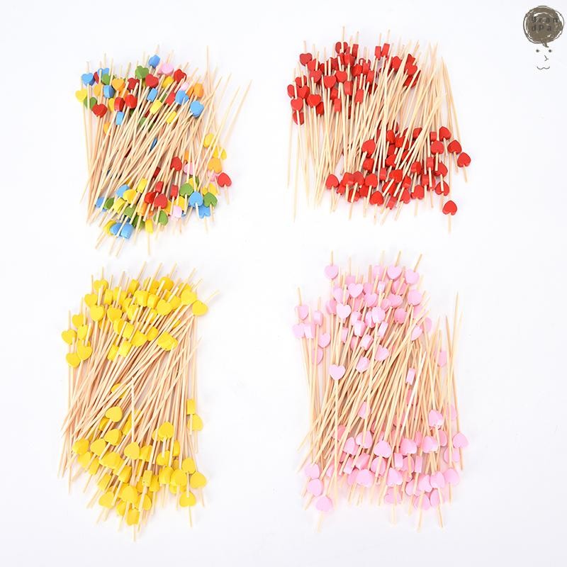 [GR] 2017 ใหม่ 100 ชิ้นไม้หัวใจรูปแบบ Pick Stick Felt ไม้จิ้มฟันค็อกเทลแซนวิชตกแต่ง TH