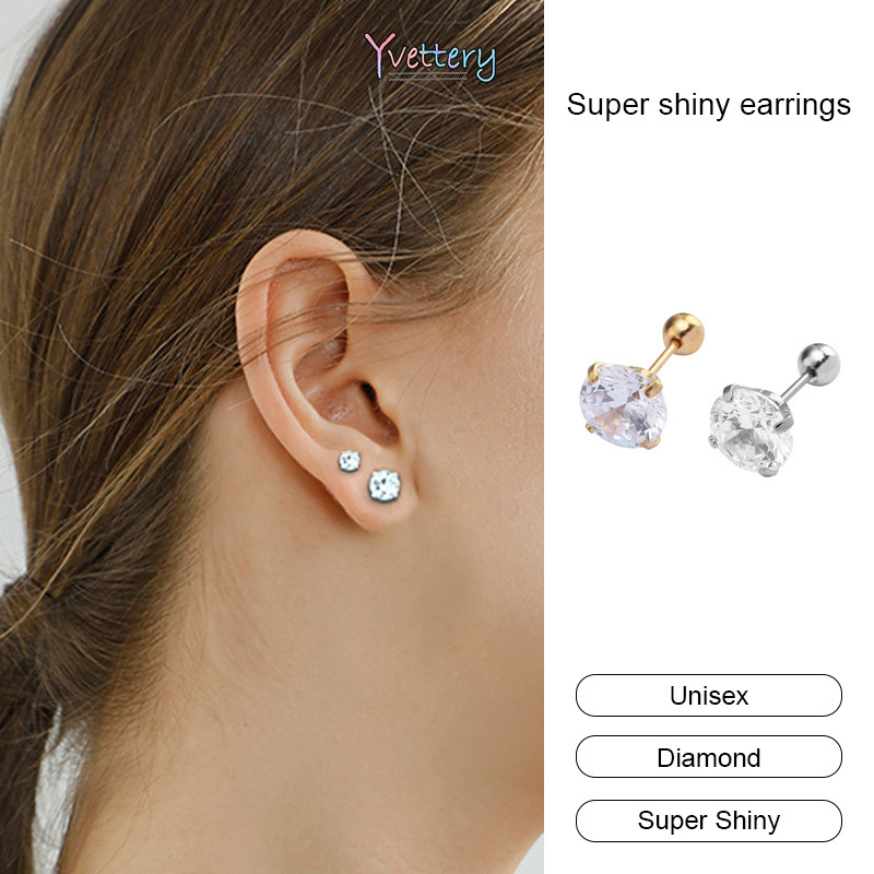 ร้านค้าไทย🔥ต่างหูเพชร สเตนเลส ทอง 18K ประดับเพทาย คริสตัล สไตล์เกาหลีหรูหรา เครื่องประดับ คนแพ้ง่ายใส่ได้ 1Pc
