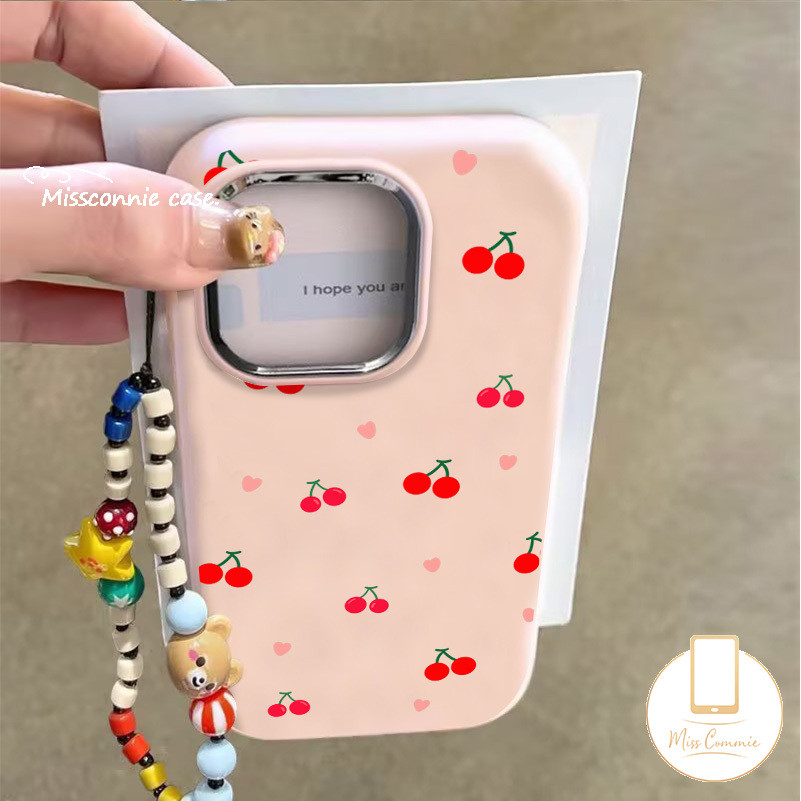น่ารัก Love Heart Cherry Bear สร้อยข้อมือสําหรับ Samsung A55 A32 A33 A15 A03s A05s A52 A13 A35 A05 A25 A53 A14 A12 A51 A03 A24 A54 A22 A42 A50s A04s A04s A04s A02 A02 A04s เลนส์โลหะ