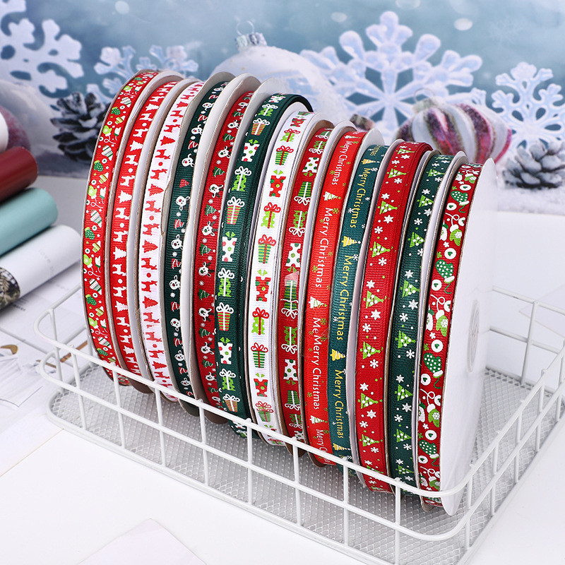 A1022 ริบบิ้นเทศกาลคริสมาส ขนาด 1 ซม. ยาว 100 ซม. ต่อเส้น ตัดแยกเส้น