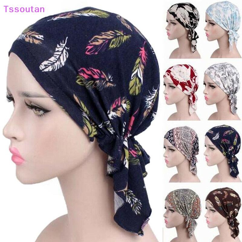 [TSST] ผู้หญิงมุสลิม Turban Cancer Chemo หมวกยืด Wrap Beanie Head ผ้าพันคอหมวก TAN