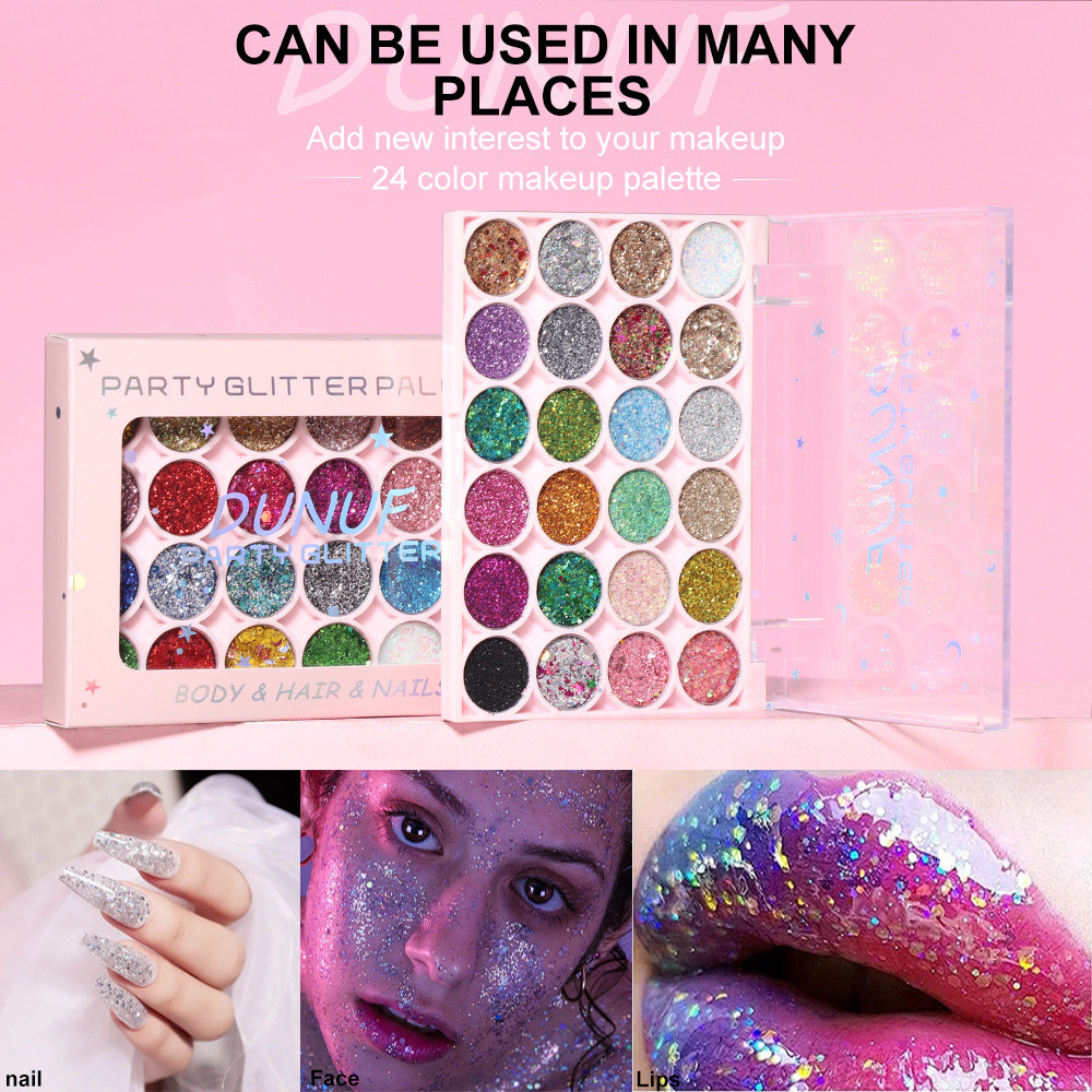 Dunuf 24 สี Party Glitter Palette เจล Texture Face Body เลื่อมเจล Liquid Metallic Eye Shadow High Gloss Multi-purpose Art แต่งหน้า ราคา ถูกที่สุด ดีลบีเคเค แกลเลอรีภาพที่ 8