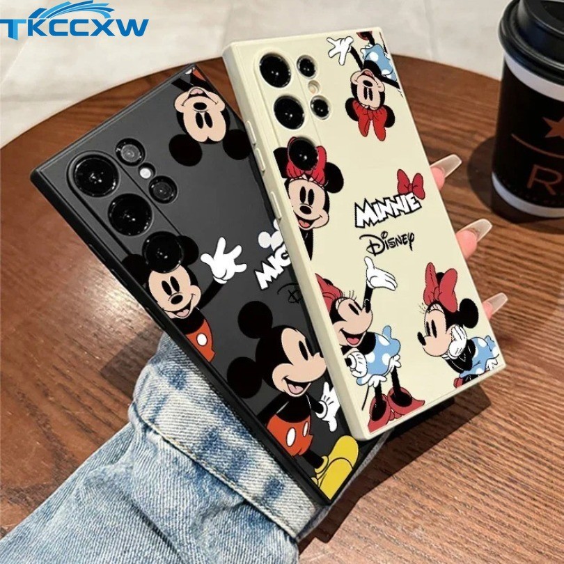 การ์ตูนเต้นรํา Mickey Minnie สําหรับ Samsung Galaxy S24 S23 S22 S21 Plus S21 S22 S23 S24 Ultra เคสโทรศัพท์ซิลิโคนสแควร์ขอบนุ่ม