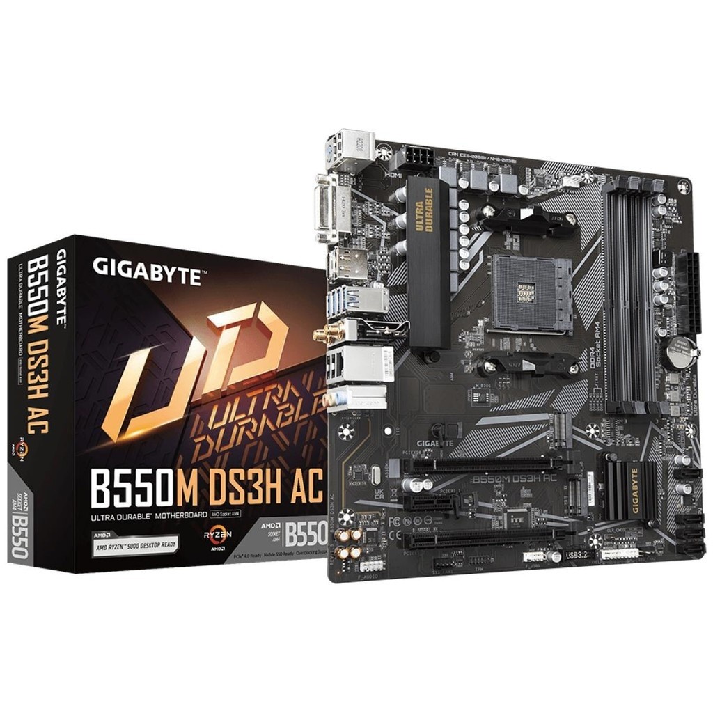 (มือสอง)B550M เมนบอร์ด Gigabyte DS3H AC, Wi-Fi, Chipset B550, AMD AM4, mATX, DDR4 EVJV**-&