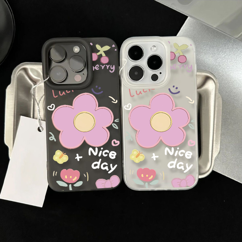 Kiddy หรูหราหลุมขนาดใหญ่ Frosted สําหรับ IPhone 7Plus 11 14 15 13 12 Pro MAX XR 16 8 Plus XS MAX Xr การ์ตูนทิวดอกไม้หัก