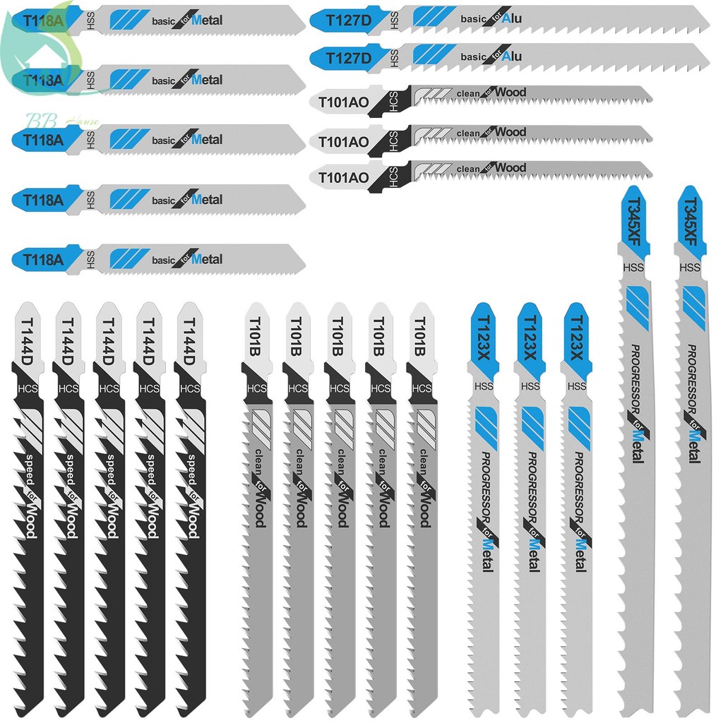 ชุดใบมีดจิ๊กซอว์ T-Shank 25 ชิ้นพร้อมเคสจัดเก็บทําจาก HCS/HSS/BIM ใบมีดสารพันสําหรับเครื่องตัดไม้พลาสติกและโลหะเข้ากันได้กับจิ๊กซอว์ทั้งหมด SHOPQJC6933