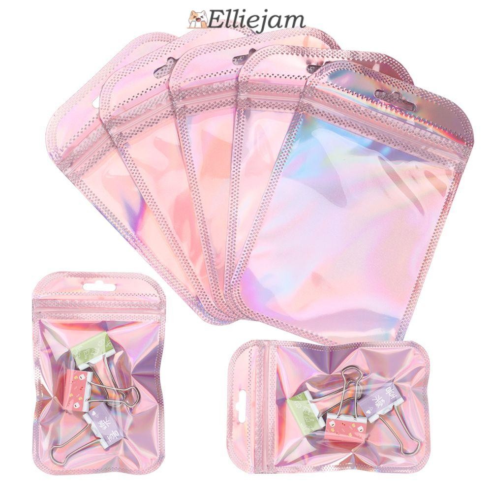 Elliejam 50 ชิ้น/ถุงถุงปิดผนึกด้วยตนเองคุณภาพสูง Iridescent เครื่องประดับ Zip Pouches