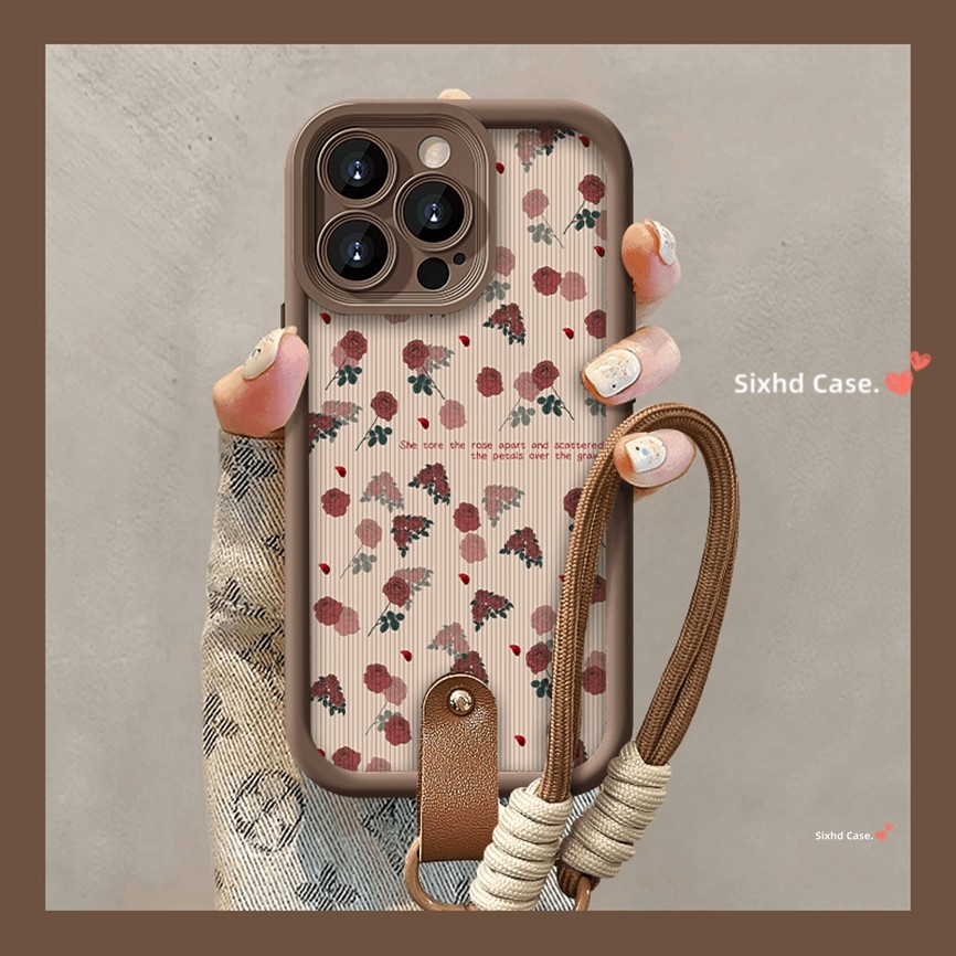 เข้ากันได้กับ IPhone 16 15 13 14 12 11Pro Max สําหรับ IPhone 7 8Plus SE2020 X Xs Max Soft Matte Case กันกระแทกการ์ตูนน่ารักสตรอเบอร์รี่กรณีพร้อมโซ่