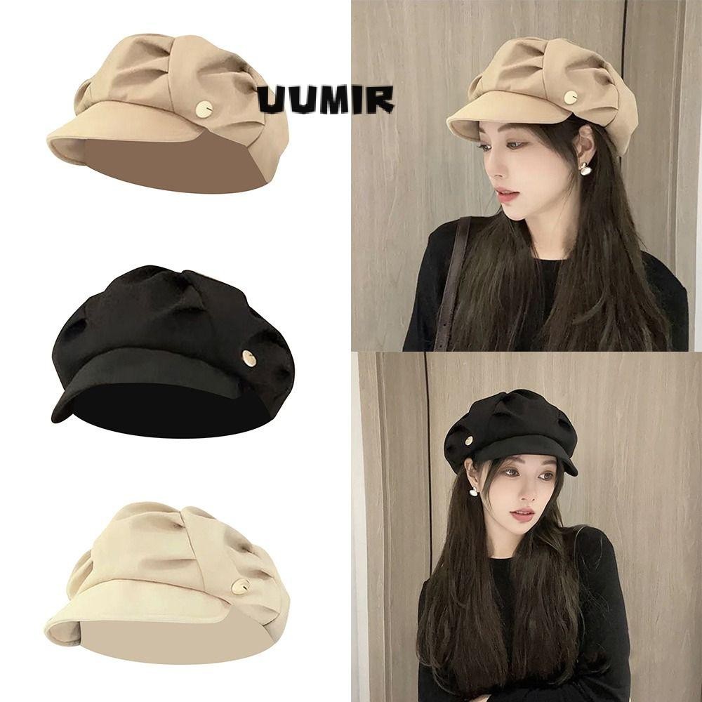 Uumir หมวก Newsboy, กันลมสีทึบแปดเหลี่ยมหมวก, Retro Layered Breathable จีบ Berets ผู้หญิงผู้ชาย