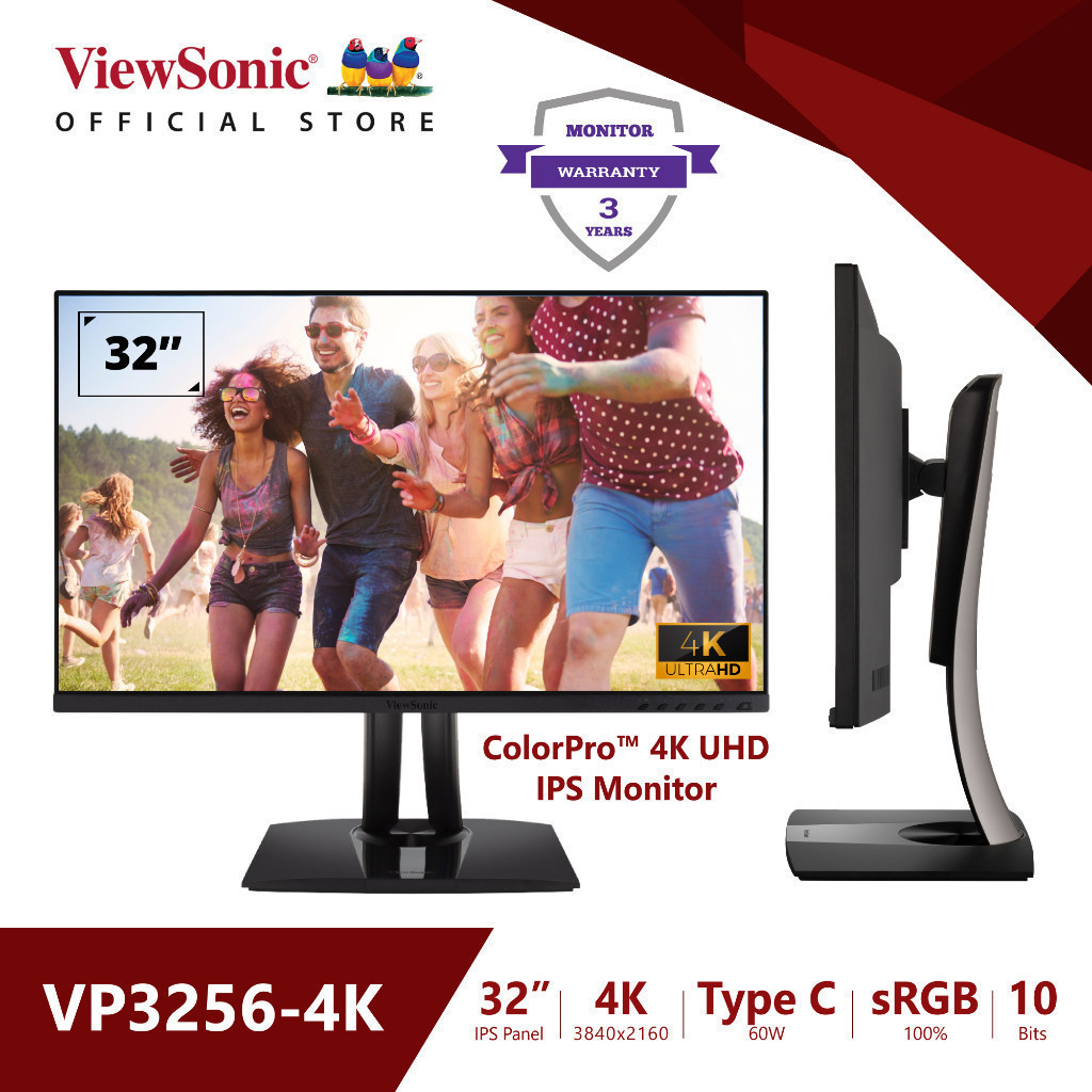 ViewSonic VP3256-4K ColorPro 32" 4K UHD Pantone Validated 100% sRGฺB (จอมอนิเตอร์,จอมอนิเตอร์ 32นิ้ว