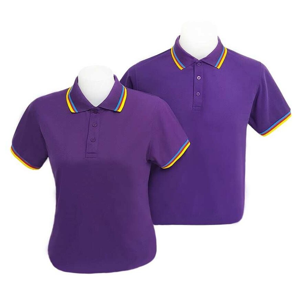 เสื้อโปโล คอปก แขนสั้น สีม่วง เปลือกมังคุด ขลิบเหลือง-แดง-ฟ้า LPP04