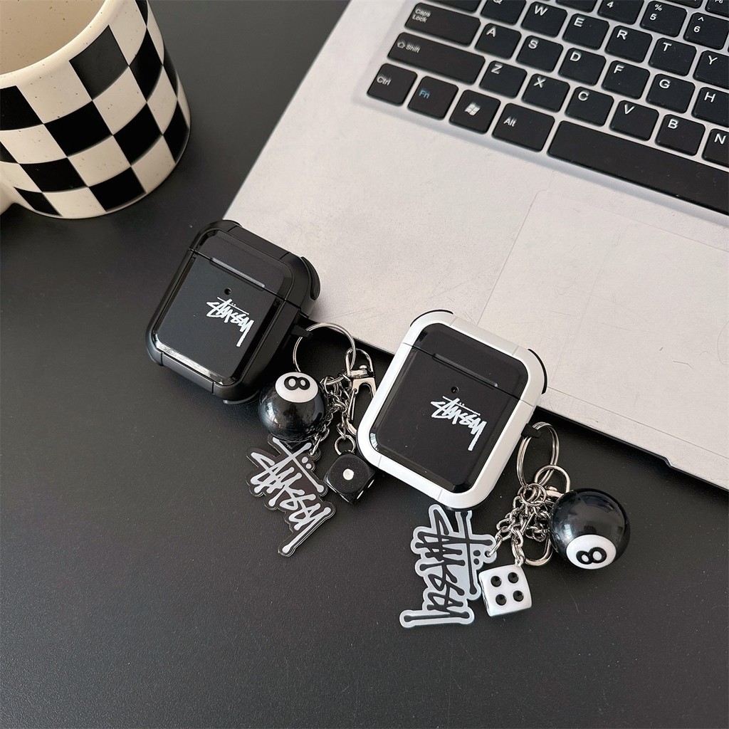 Armor STUSSY ปลอกซิลิโคนพร้อมพวงกุญแจสําหรับ AIRPODS 4 ANC PRO 1/2/3 PRO เคสป้องกัน - รูปที่ 4