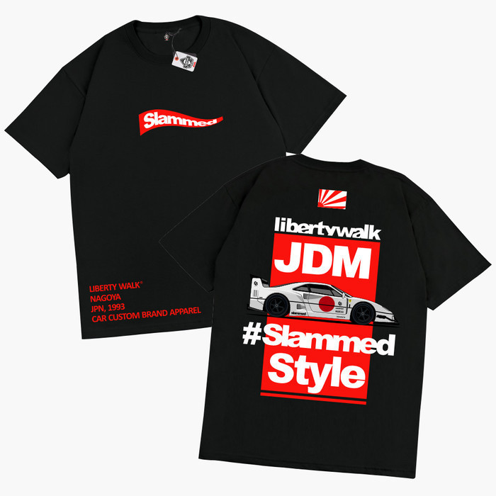 Hot sales  KARIMAKE Kaos T Shirt JDM LIBERTY WALK SLAMMED FERRARI F40 LBWK เสื้อยืดผู้ชาย ผ้าฝ้ายแท้