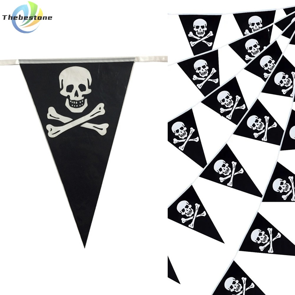 <Thebest> 5 ม. แบนเนอร์โจรสลัดฮาโลวีน Party Decor Skull Pennant ธงสามเหลี่ยมวันเกิด