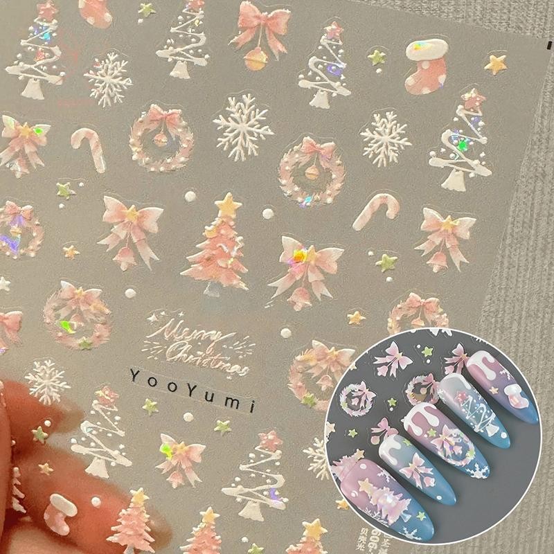 [maybeauty] สติ๊กเกอร์ติดเล็บคริสต์มาส Shiny Seas Light Nail Art Parts สติกเกอร์เกล็ดหิมะน่ารัก Star Nail Decorative Decals {TH}