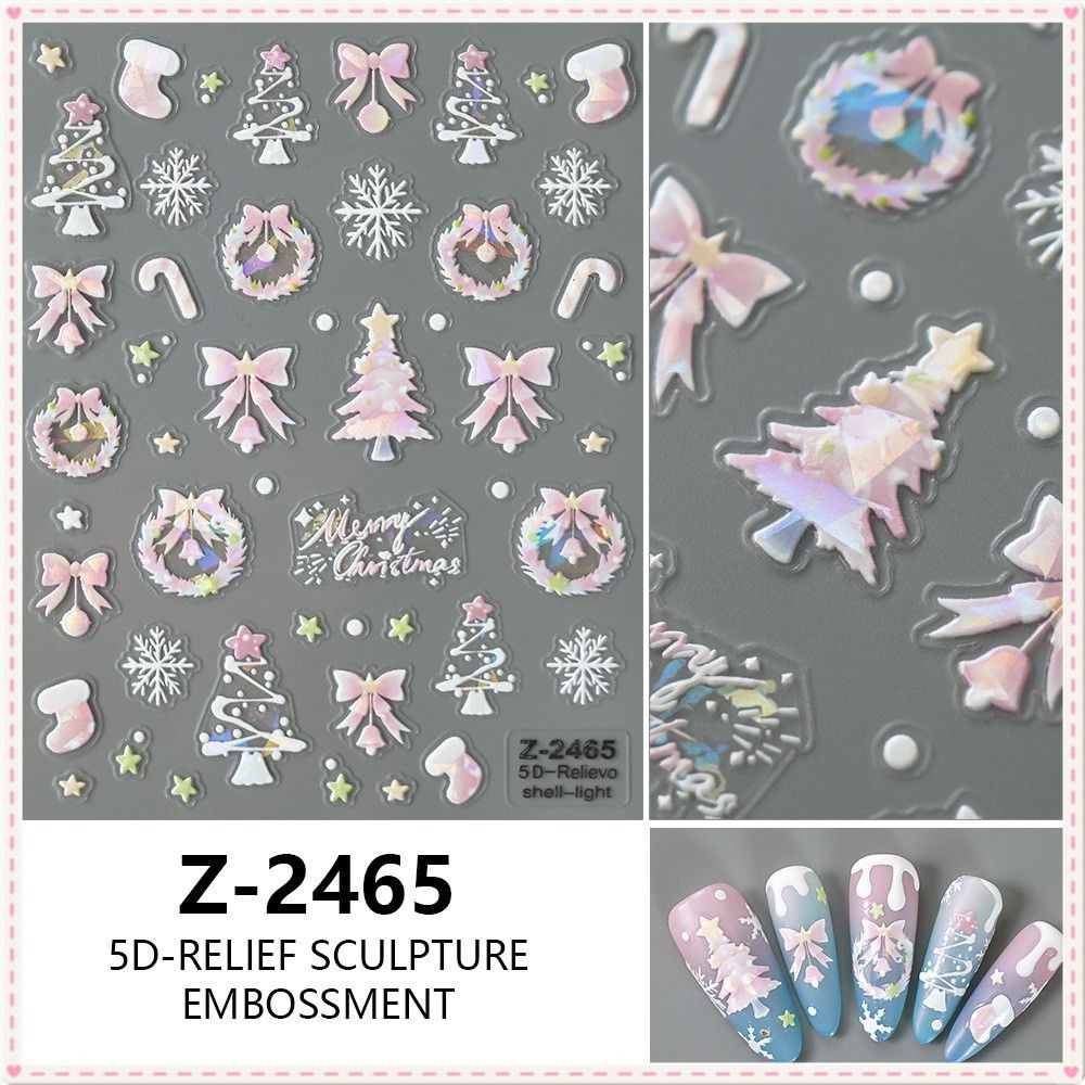 สติกเกอร์ติดเล็บ Redanco Nail Art Christmas Shell Light Nail Sticker ลายต้นคริสต์มาสสีชมพูนูน 5 มิติ อุปกรณ์ตกแต่งเล็บลายการ์ตูนน่ารัก สำหรับร้านทำเล็บ JOYFEEL