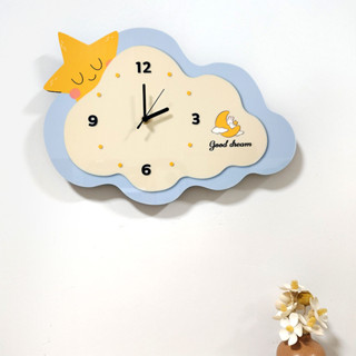 นาฬิกาแขวนเมฆน่ารักนาฬิกาใบ้ที่เรียบง่ายสร้างสรรค์การ์ตูนตกแ…