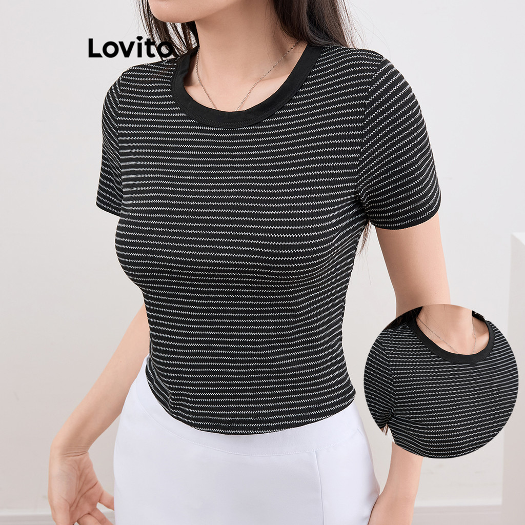Lovito เสื้อยืดลายทางลำลองสำหรับผู้หญิง L109MD325