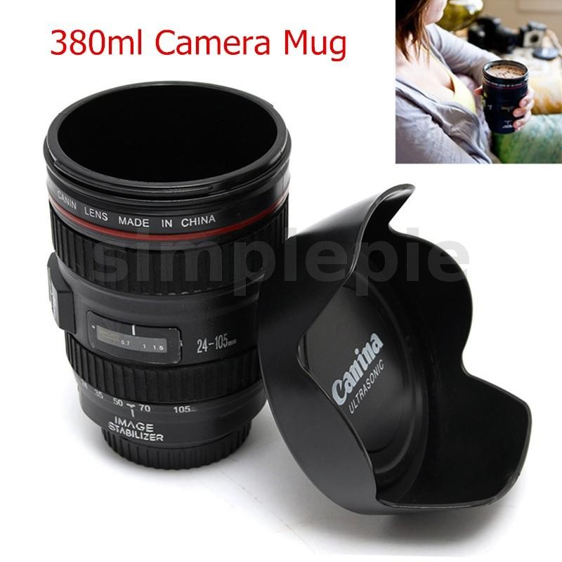 เลนส์กล้องถ้วยสแตนเลส24-105ชากาแฟแก้วเดินทางกระติกน้ําร้อนและฝาปิดเลนส์
