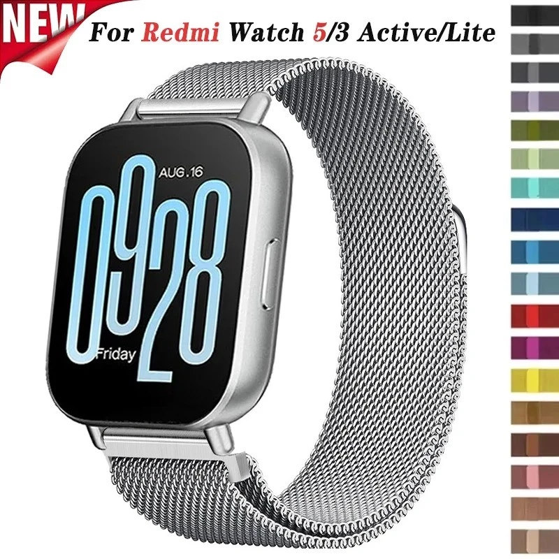 สาย Milanese สําหรับ Xiaomi Redmi Watch 5/3 Active Metal Solo Loop สายสแตนเลสสําหรับ Redmi Watch 3/3 Lite สายรัดข้อมือแม่เหล็ก