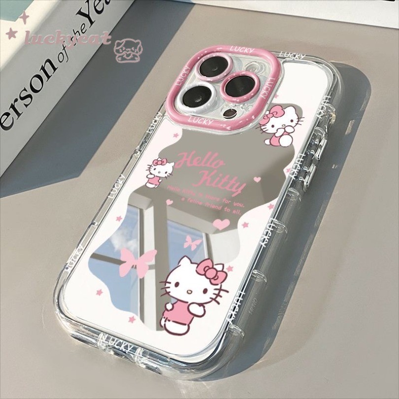 Iphone 15 14 13 12 11 Pro Max X Xr Xs Max 7 8 Plusเคสโทรศัพท์น่ารักสีชมพูหวานผีเสื้อKTกระจกแมวใสฝาครอบโทรศัพท์นุ่ม