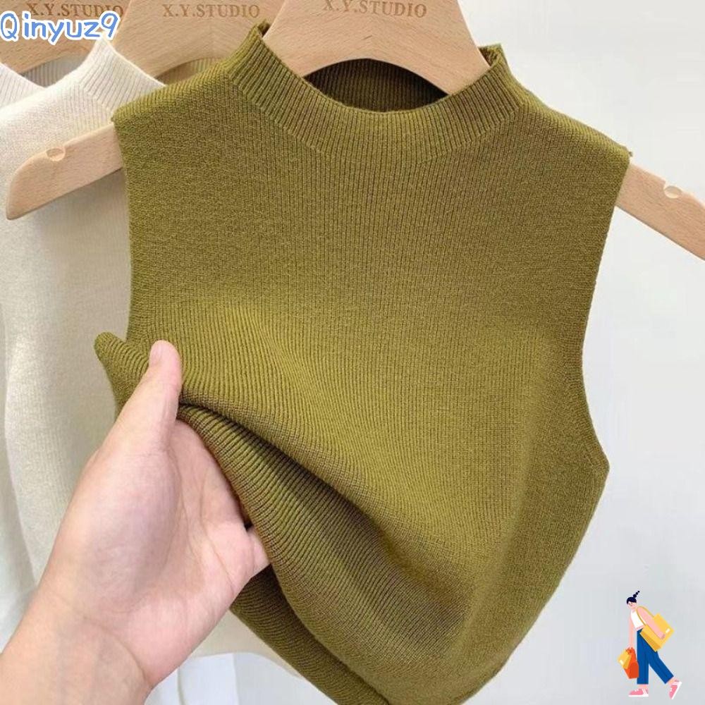 Qinyuz9 เสื้อกล้าม,สีทึบครึ่งคอเต่าถักเสื้อกั๊ก,Elegant Slimmingแขนกุด Teesเสื้อยืดผู้หญิง