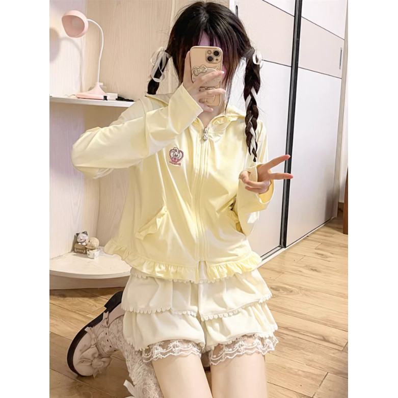 X-range Sweet Thin Jacket Ruffled แขนยาวฤดูร้อนสไตล์ใหม่เสื้อผ้าผู้หญิงลําลอง