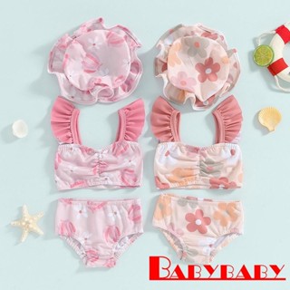 Bab-baby Girls Floral Print Fly Sleeve Tankini Tops กางเกงว่…