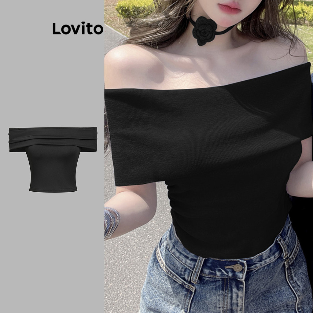 Lovito เสื้อยืดสีพื้นเรียบๆ สำหรับผู้หญิง L108ED1129