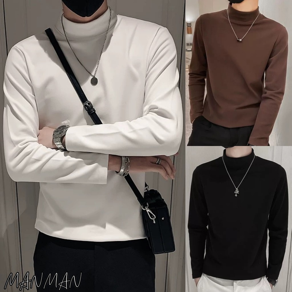 MANMAN แขนยาวผู้ชาย เสื้อคอเต่า ลำลอง ตัวใน ใส่ด้านนอกได้ เลือกได้หลายสี ชุดคู่รัก
