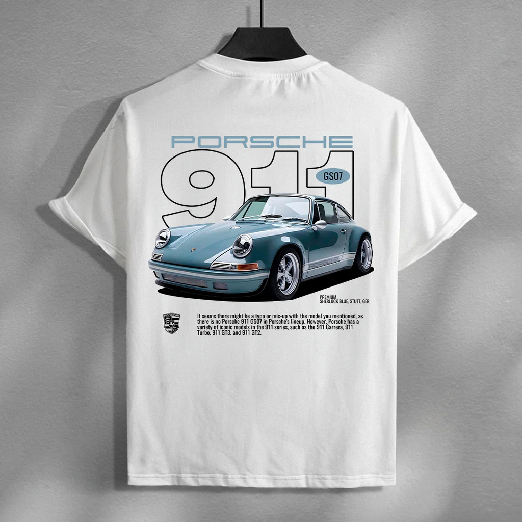 PORSCHE ผู้ชายนุ่มพรีเมี่ยมแขนสั้น ปอร์เช่ 911 การพิมพ์รถ Gs07 เสื้อยืดคอกลม