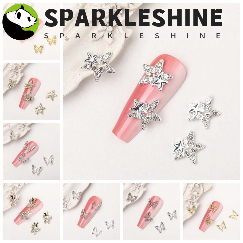 Sparkleshine 10 ชิ้น/เซ็ตผีเสื้อตกแต่งเล็บ,คริสตัลเล็บCharmsเล็บอุปกรณ์เสริมStar Nail Rhinestones,หรูหราเล็บวัสดุGold SilverสีโลหะผสมManicurist