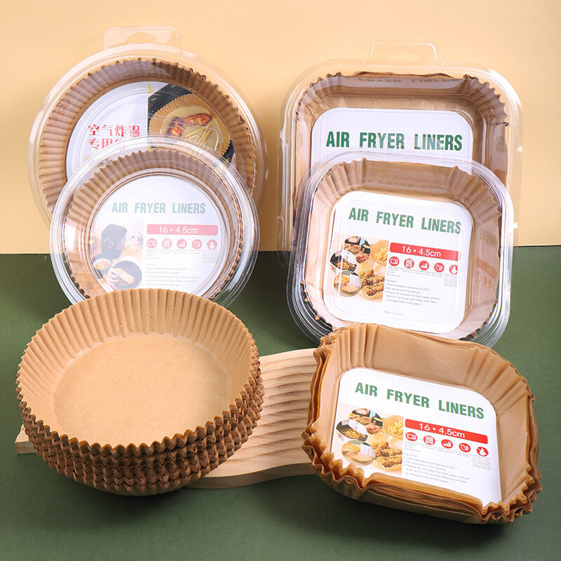 กระดาษรองหม้อทอดไร้น้ำมัน หม้ออบลมร้อน ขนาด 16x4.5cm แบบกลม แบบเหลี่ยม แพคละ 50ชิ้น 2สี ให้เลือก