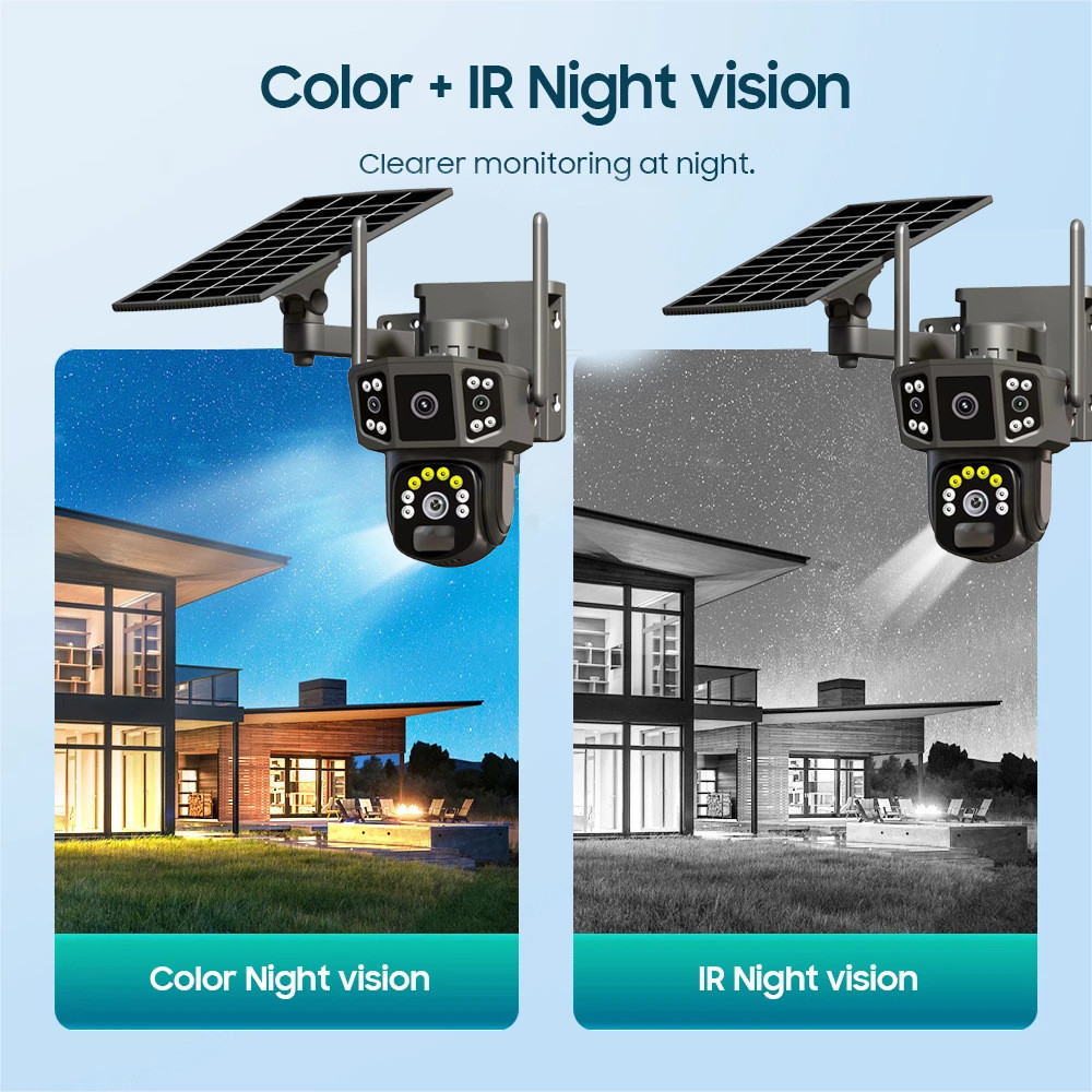 พร้อมส่ง V380 Pro 4G Camera 12MP 6K 18LED Solar Cell กล้องวงจรปิดใส่ซิม-ไวไฟ โซลาร์เซลล์ 12ล้านพิกเซล กล้อง2เลนส์3จอ
