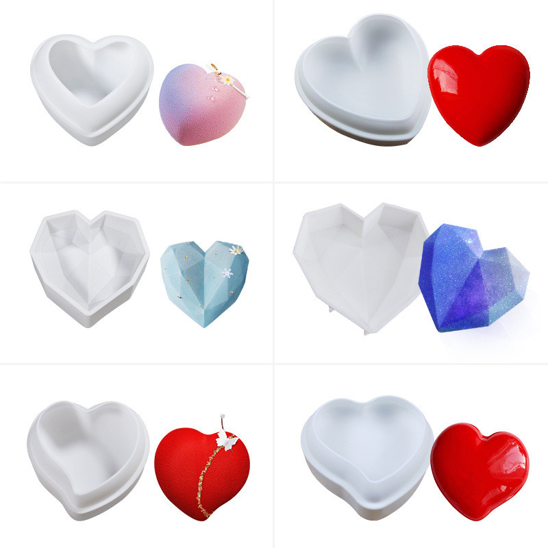 Diy Heart-Shaped French Mousse เค้กแม่พิมพ์ซิลิโคน 4 นิ้ว 6 นิ้ว 8 นิ้วเพชรรูปหัวใจ Water Drop รูปหัวใจช็อกโกแลต Jelly เบเกอรี่เครื่องมือ