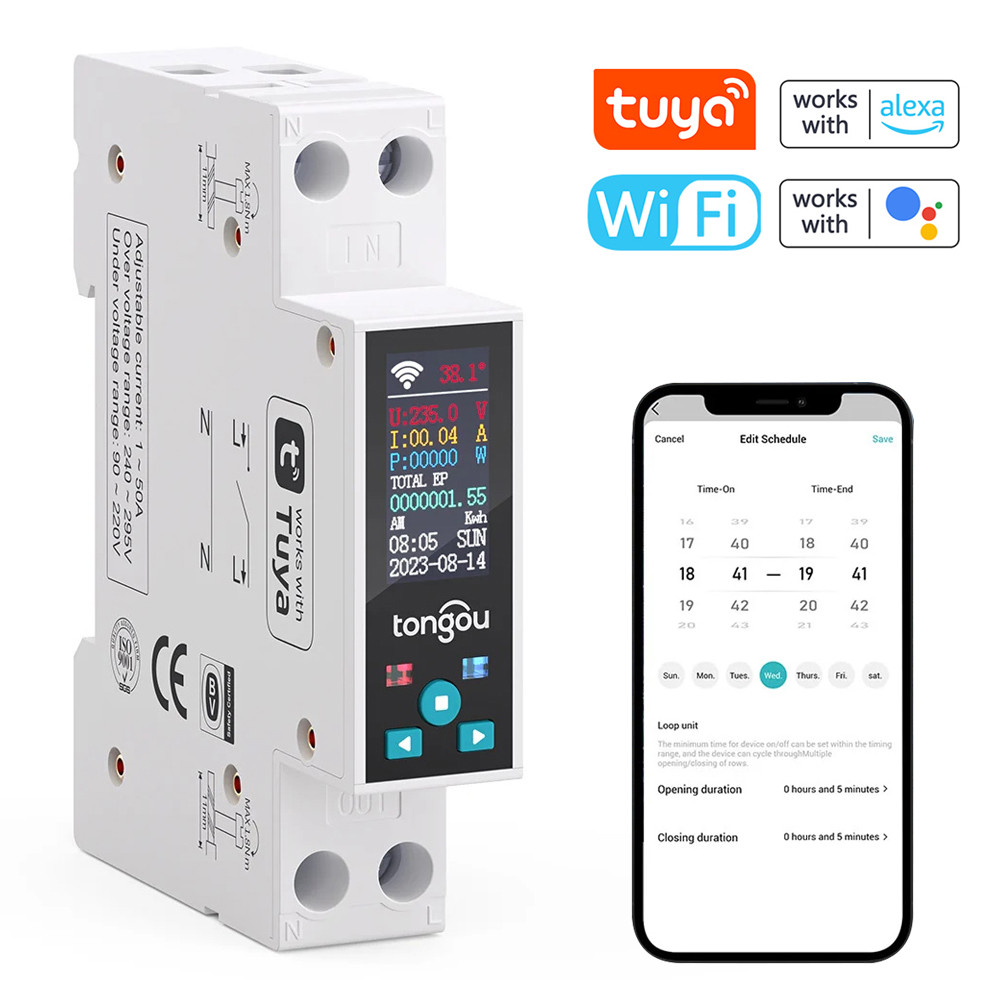 Tongou Tuya Wifi 35 มม.DIN RAIL สวิทช์อัจฉริยะเมตร Circuit Breaker LED Energy Meter KWh Power Timer รีเลย์ APP ควบคุมพร้อม Metering และ Prepaid ฟังก์ชั่นใช้งานร่วมกับ Alexa