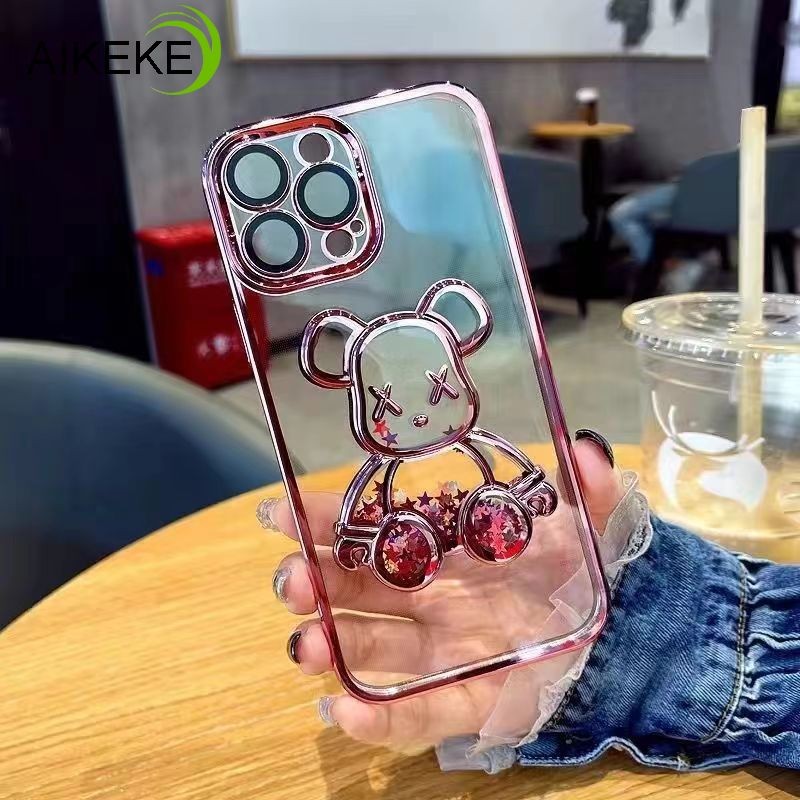 SAMSUNG Liquid Quicksand Glitter BearปลอกสําหรับSamsung Galaxy A55 A53 A52 A52S A51 A50 A50S A30S A32 A33 A34 A35 A31 A20 A30 A25 A24 A23 กรณีหมีรุนแรงป้องกันการล่มสลาย