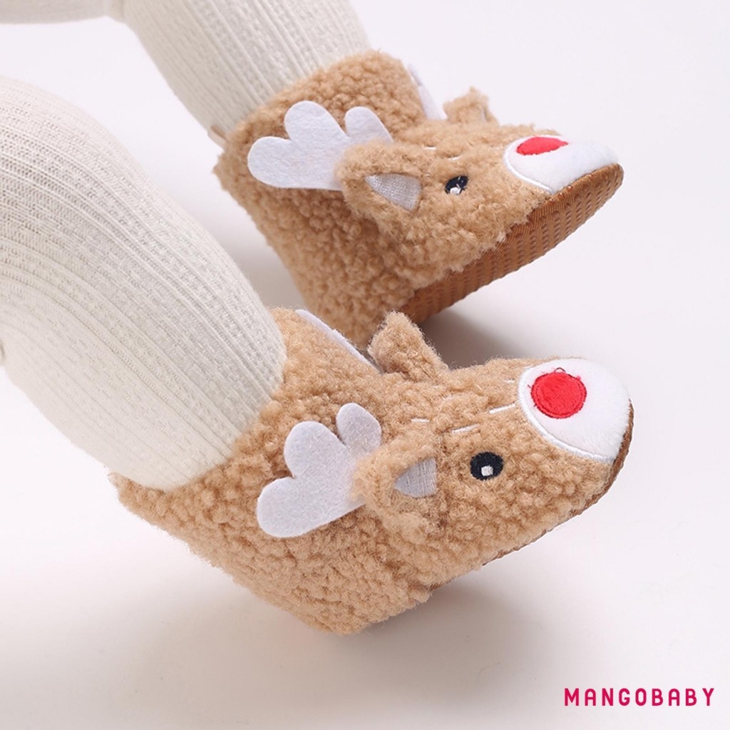 Mg-baby Christmas Shoes Soft Sole Cartoon Elk Non-Slip First Walker Shoes Infant Boots for Winter