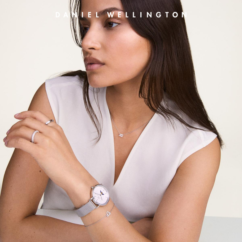 Daniel Wellington นาฬิกาข้อมือ Petite Lune 32mm Sterling Silver White - Moonphase Dial