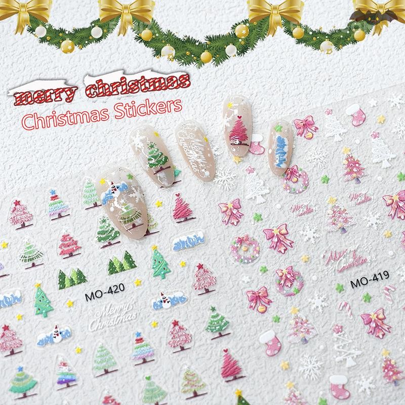 [PE] คริสต์มาส 5D นูน Snowman Snowflakes สติ๊กเกอร์ติดเล็บการ์ตูน Santa Claus Christmas Decal DIY สติ๊กเกอร์ติดเล็บ TH