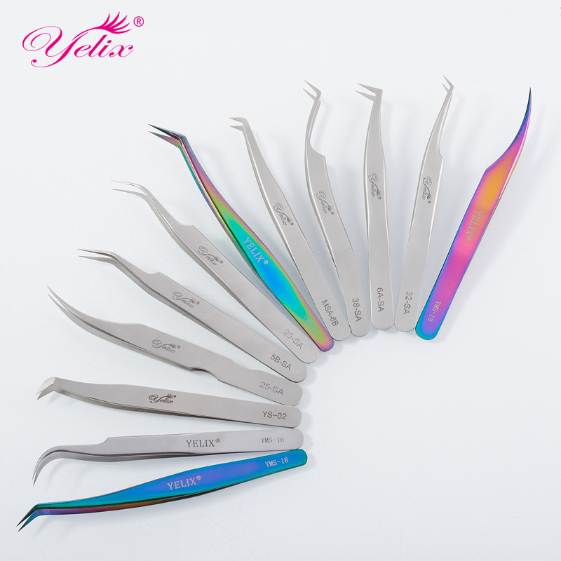 Yelix แหนบขนตาสแตนเลส Precision Eyelash Grafting แหนบ Eye แต่งหน้า Eyelash Extension แหนบ