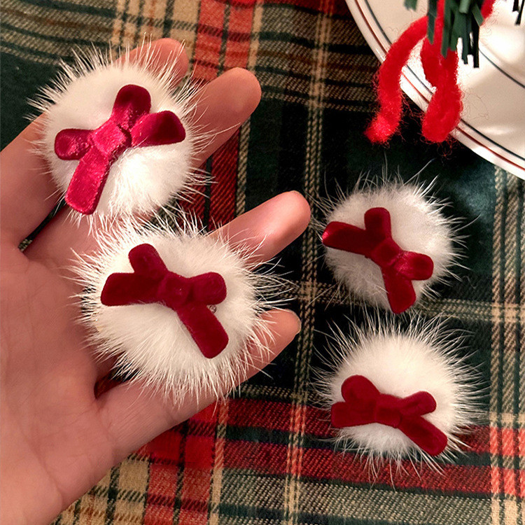 เครื่องประดับผมปีใหม่ Hairball Bow Hairpin ผู้หญิงคริสต์มาสฤดูใบไม้ร่วง/ฤดูหนาว Headwear