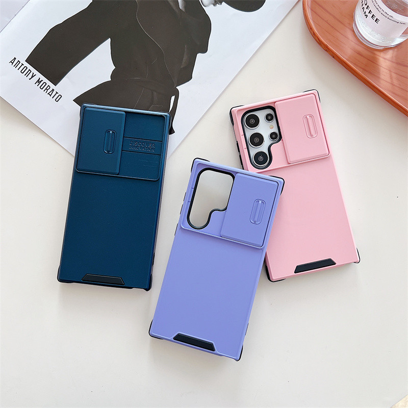 Heavy Duty ทนทานป้องกันสไลด์หน้าต่าง Matte Case ปลอก Samsung Galaxy S25 S24 S23 S22 S21 Ultra Plus FE สองสีกันกระแทกปกหลัง
