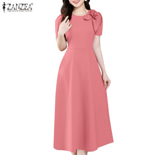Zanzea ชุดเดรสแขนสั้นปาร์ตี้แฟชั่นเกาหลีสําหรับผู้หญิง