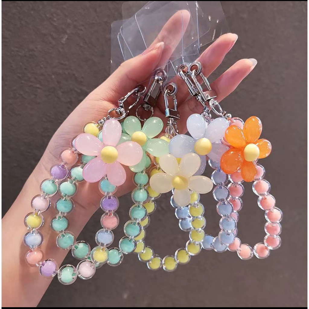 สายคล้องโทรศัพท์มือถือ สายคล้องลูกปัดโบว์ สายคล้องเคสโทรศัพท์มือถือ สายคล้องกุญแจกล้อง สไตล์ INS การ์ตูน น่ารัก ดอกไม้