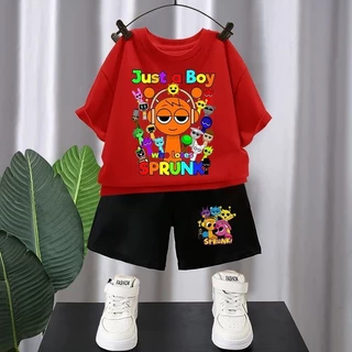 ชุดแขนสั้นเด็ก Rhythm Box Sprunki ชุดเสื้อยืดแขนสั้นการ์ตูนอนิเมะสองชิ้น