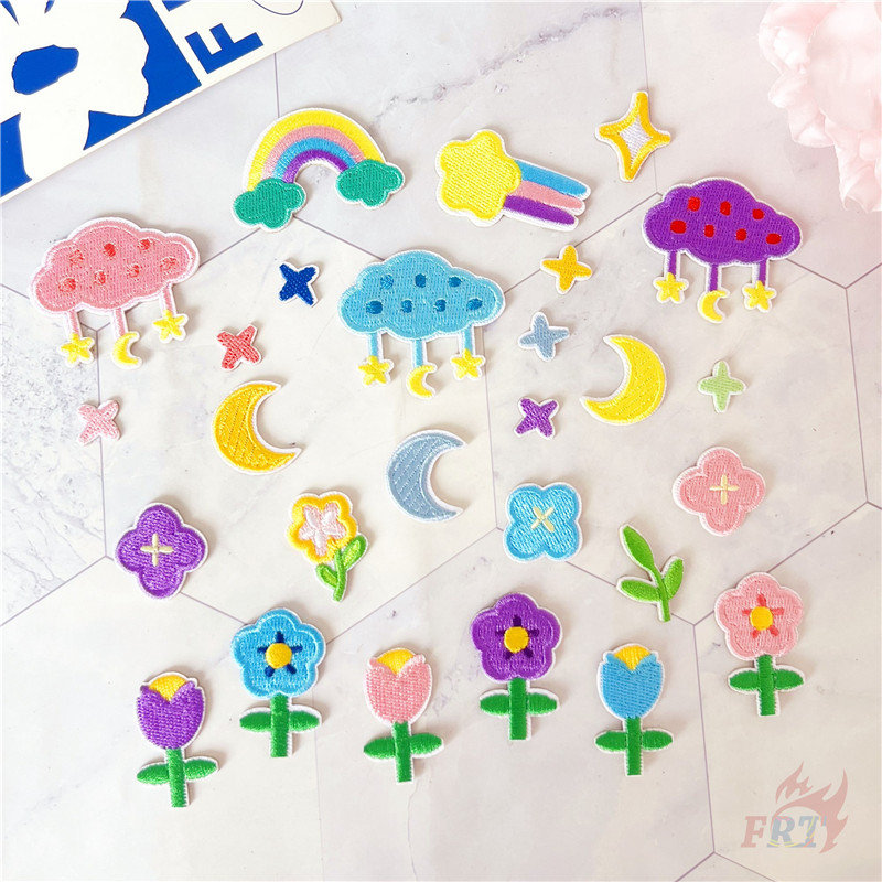 ♥ อิน ดอกไม้หวาน / เมฆ / ดาว / รุ้ง / ดวงจันทร์ แพทช์สติกเกอร์ติดด้วยตนเอง ♥ 1 ชิ้น DIY เย็บบนเหล็กบนเย็บปักถักร้อยอุปกรณ์เสริมป้ายแพทช์
