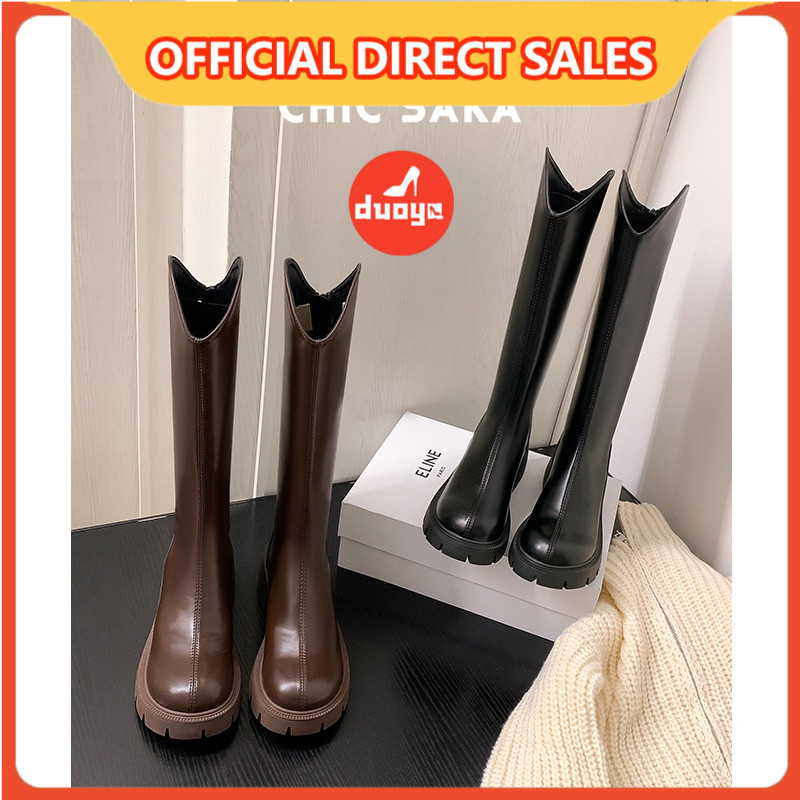Duoya Factory รองเท้าบูท ข้อสูง ส้นหนา หัวกลม ทรงตรง เหมาะกับฤดูใบไม้ร่วง และฤดูหนาว สําหรับผู้หญิง